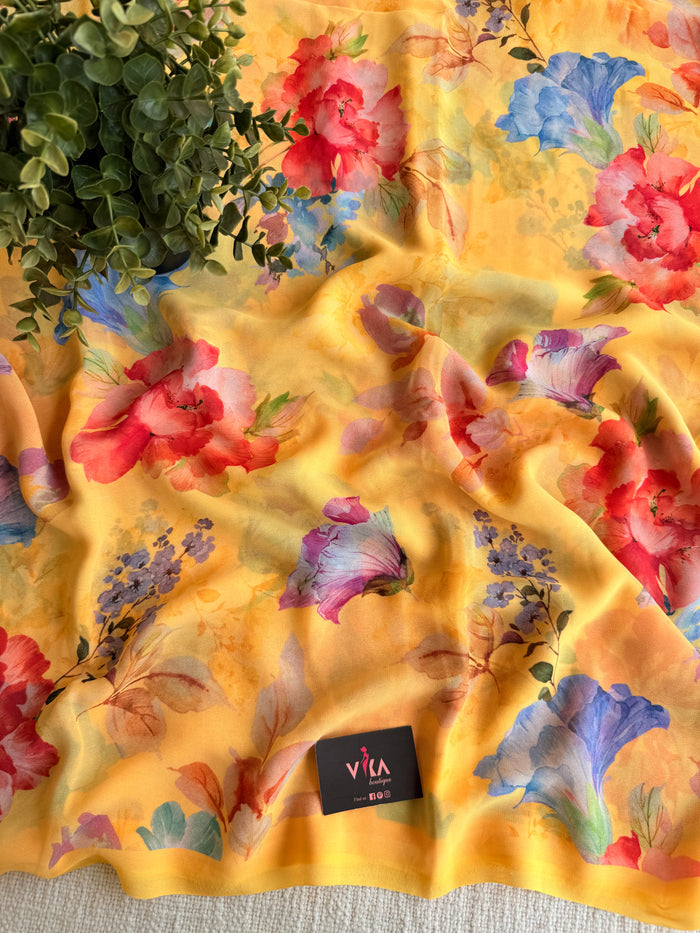 Floral printed georgette saree