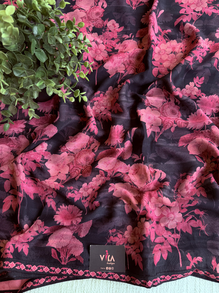 Floral printed georgette saree