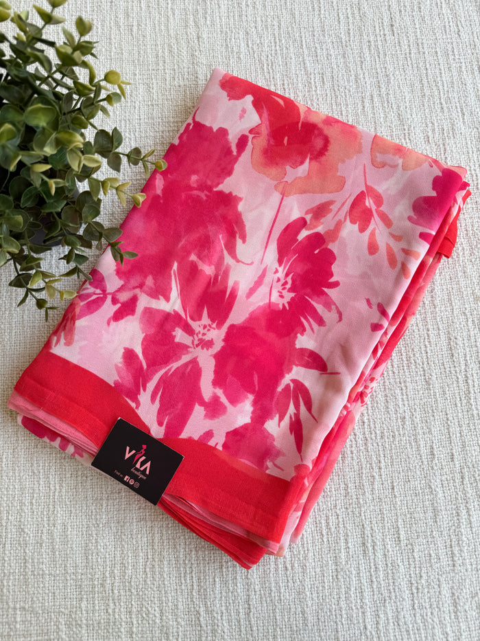 Floral printed georgette saree