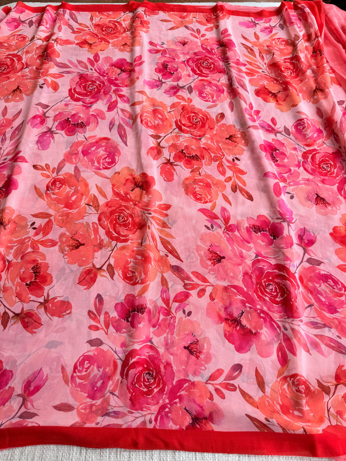 Floral printed georgette saree