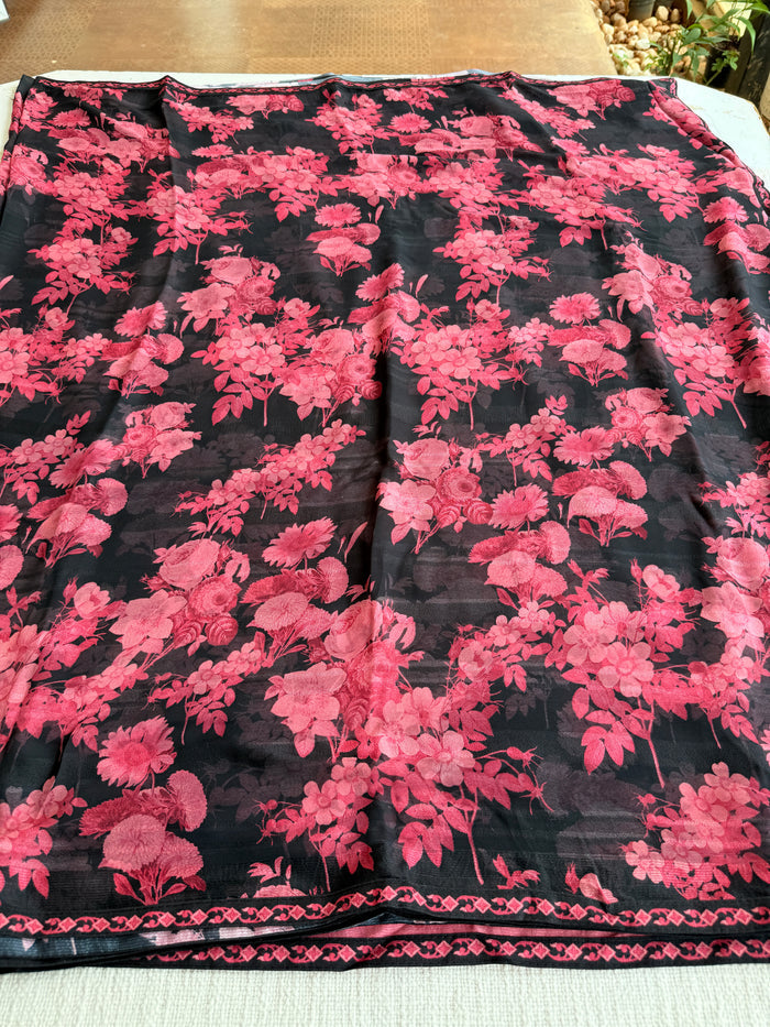 Floral printed georgette saree