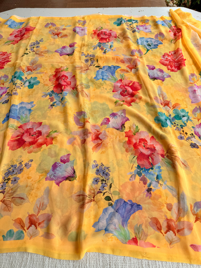 Floral printed georgette saree
