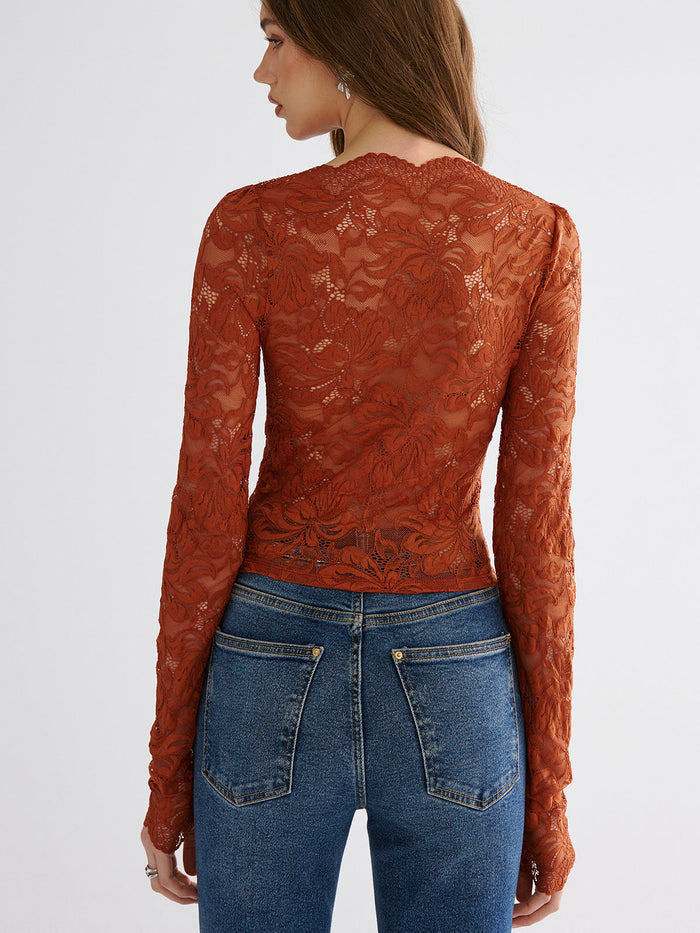 Flower Embroidered Cropped Lace Top