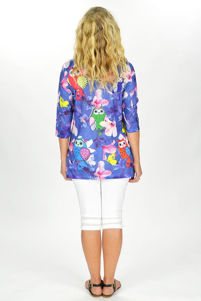 Fanny Lam flowers and owl print tunic with vibrant floral and owl designs, casual style perfect for everyday wear.