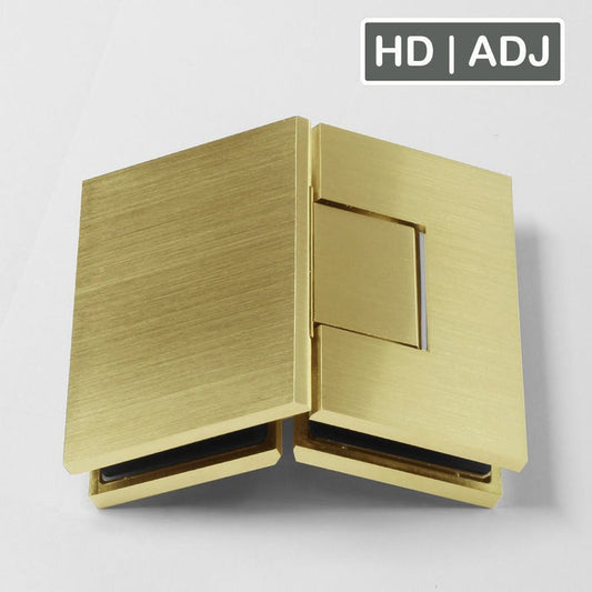 Forge Frameless Shower Hinge Heavy Duty Adjustable Glass to Glass 135 Degrees - NERO Brushed Gold - Image 1
