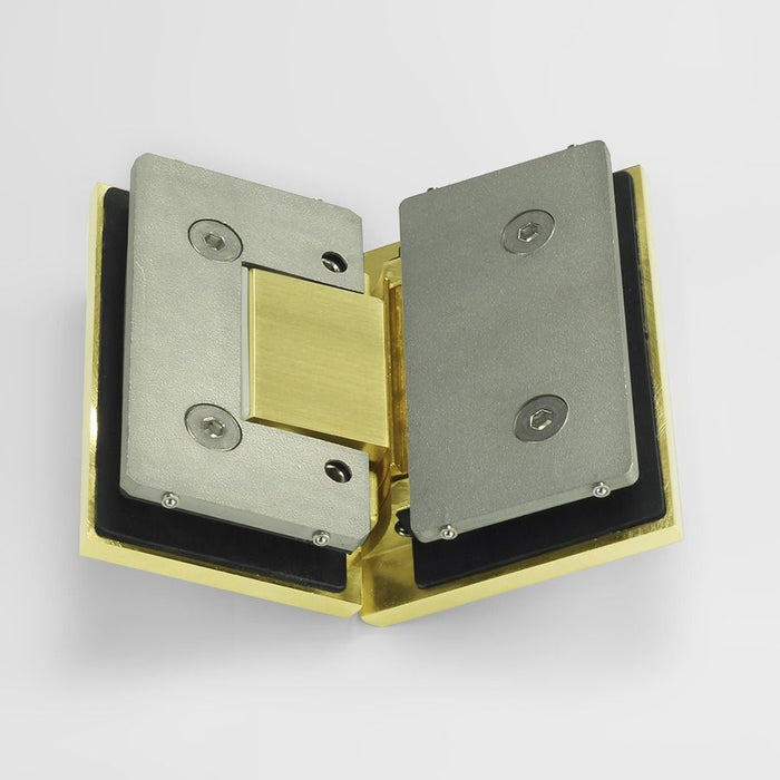 Forge Frameless Shower Hinge Heavy Duty Adjustable Glass to Glass 135 Degrees - NERO Brushed Gold - Image 3