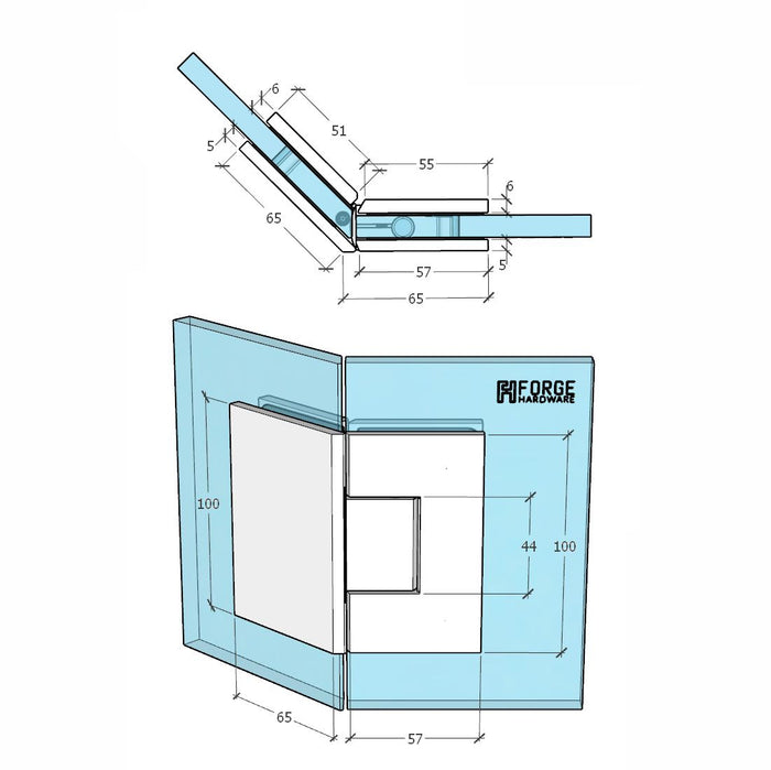 Forge Frameless Shower Hinge Heavy Duty Adjustable Glass to Glass 135 Degrees - NERO Brushed Gold - Image 4