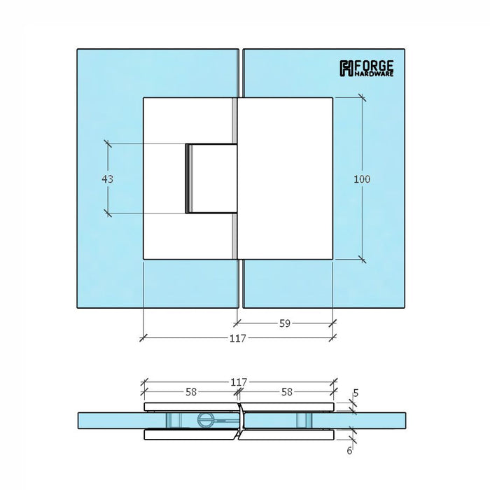 Forge Frameless Shower Hinge Heavy Duty Adjustable Glass to Glass 180 Degrees - Dark Antique Brass - Image 2
