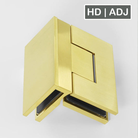 Forge Frameless Shower Hinge Heavy Duty Adjustable Glass to Glass 90 Degrees - NERO Brushed Gold - Image 1