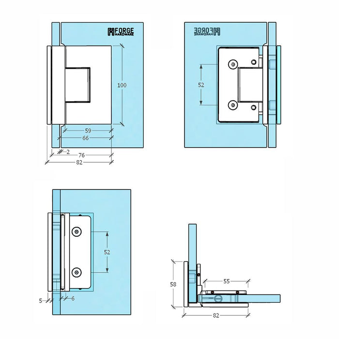 Forge Frameless Shower Hinge Heavy Duty Adjustable Glass to Glass 90 Degrees - NERO Brushed Gold - Image 4