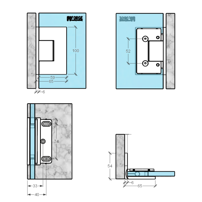 Forge Frameless Shower Hinge Heavy Duty Adjustable Glass to Wall L-Shape 90 Degrees - Brushed Rose Gold - Image 2