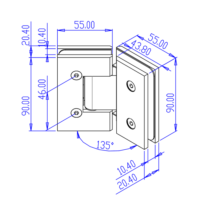 FORGE SHOWER HINGE GLASS TO GLASS 135 Degrees 10mm glass - Image 16