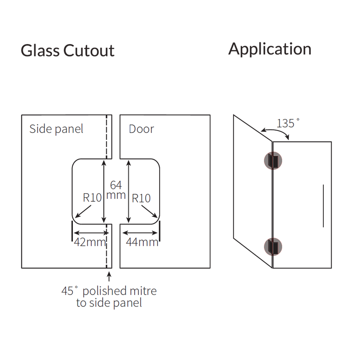 FORGE SHOWER HINGE GLASS TO GLASS 135 Degrees 10mm glass - Image 17