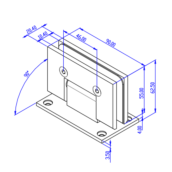 FORGE SHOWER HINGE GLASS TO WALL T-SHAPE 90 Degrees 10mm glass - Image 6