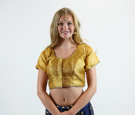 Formal Silk Brocade Dark Royal Gold Crop Top
