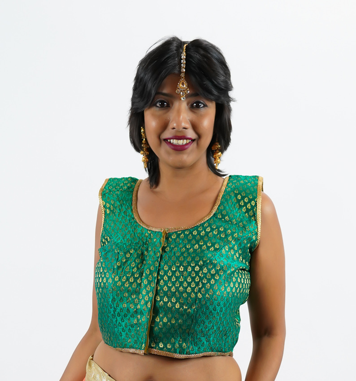 Formal Silk Brocade Forest Green Sleeveless Crop Top