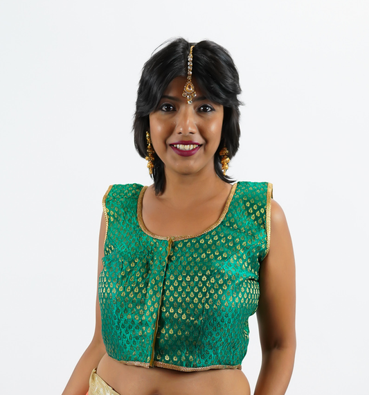 Formal Silk Brocade Forest Green Sleeveless Crop Top