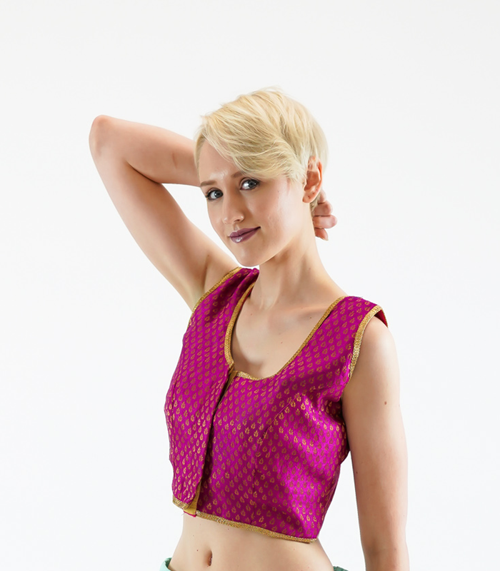 Formal Silk Brocade Magenta Pink Sleeveless Crop Top