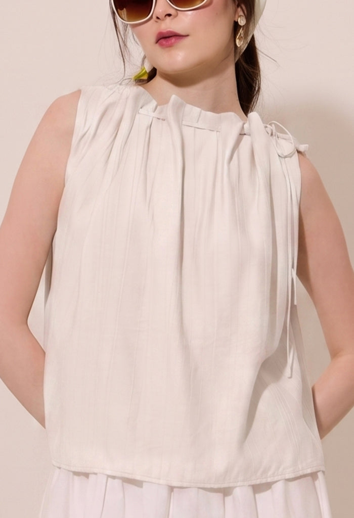Gathered High-Neck Sleeveless Top