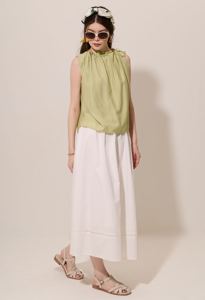 Gathered High-Neck Sleeveless Top