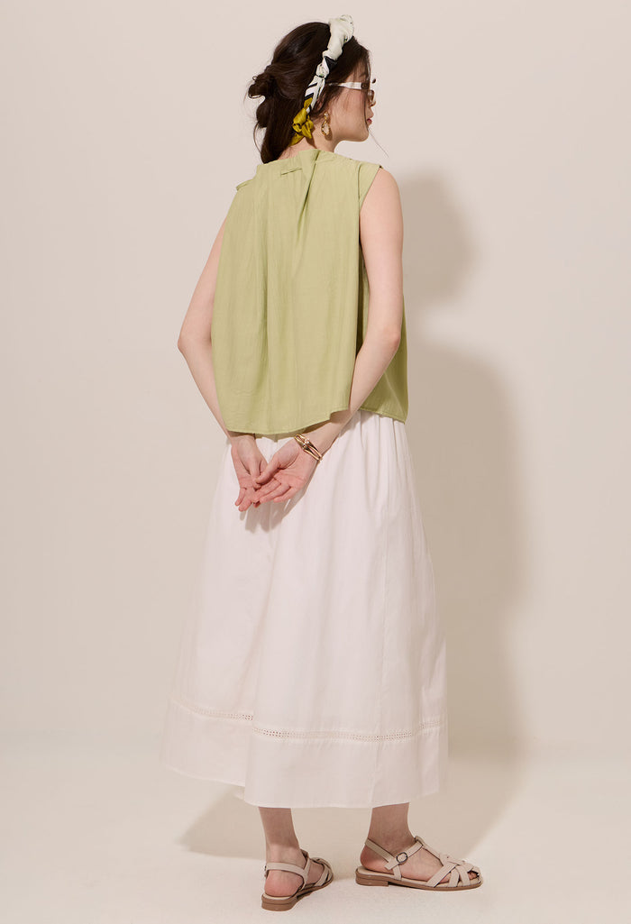 Gathered High-Neck Sleeveless Top