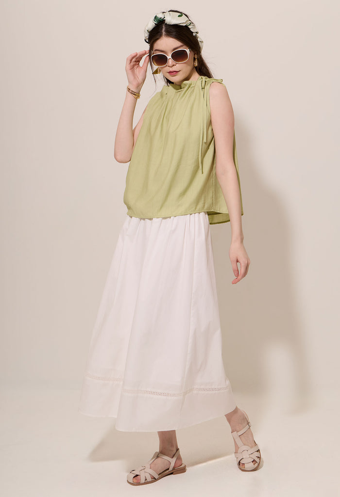 Gathered High-Neck Sleeveless Top