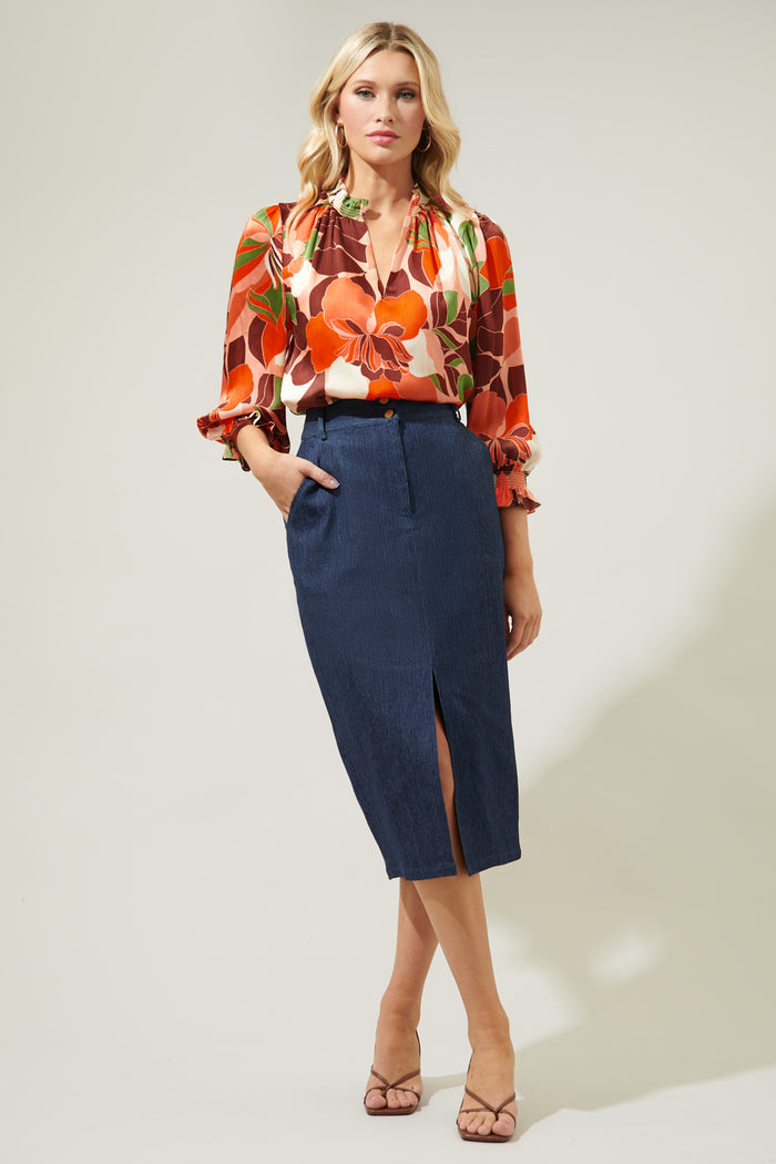 Gilda Rodeo Split Neck Satin Blouse