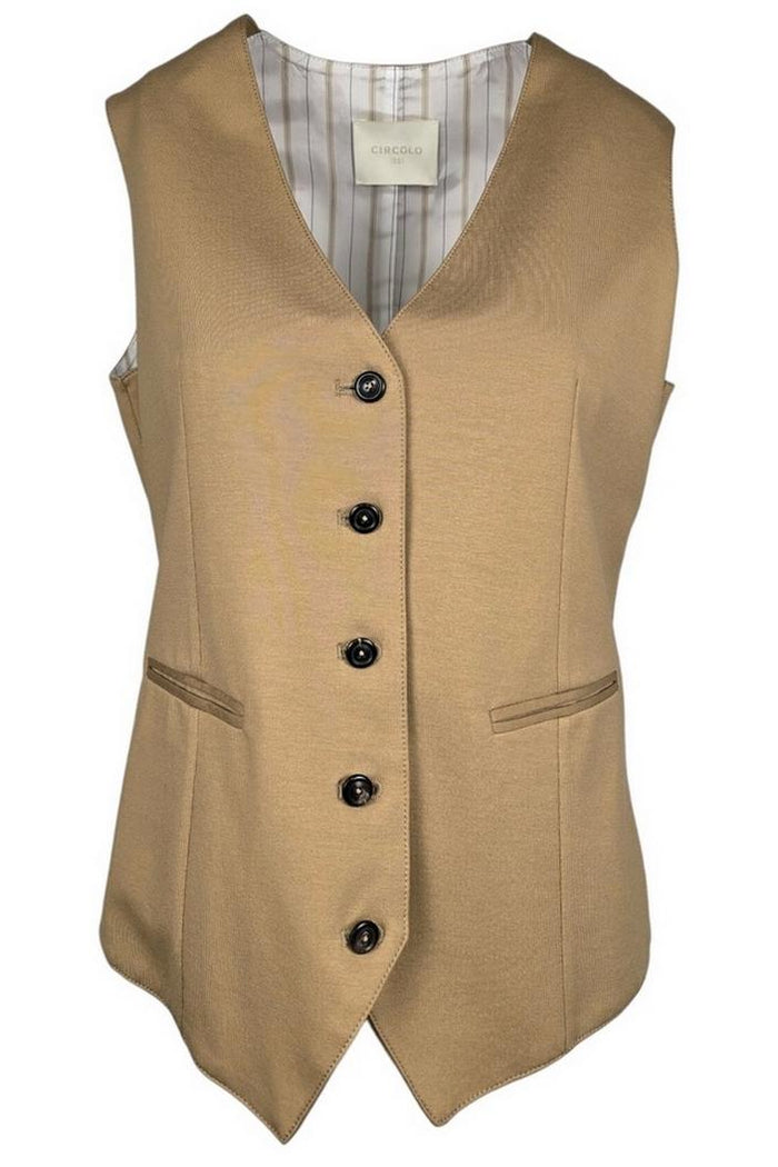 gilet donna in filo di scozia cammello