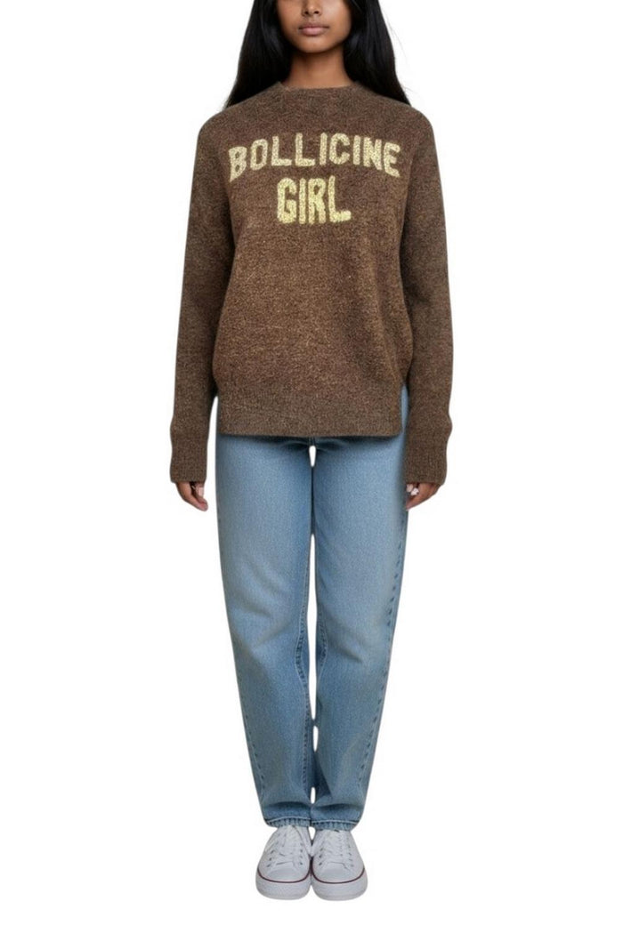 girocollo donna marrone con scritta bollicine girl