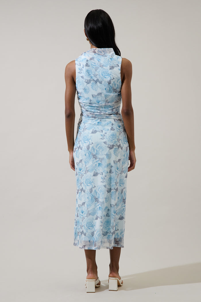 Glacier Floral Ruched Midi Dress