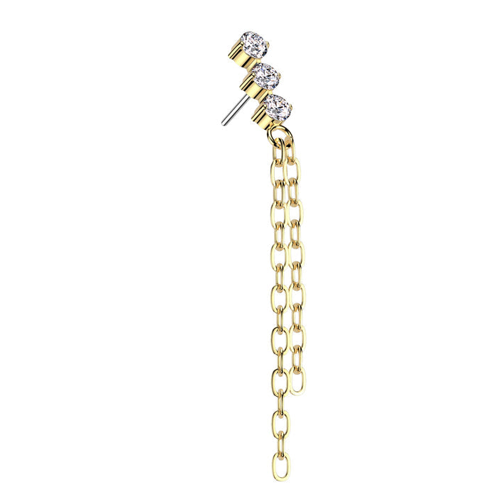 Gold CZ Drop Chain Titanium Threadless Top