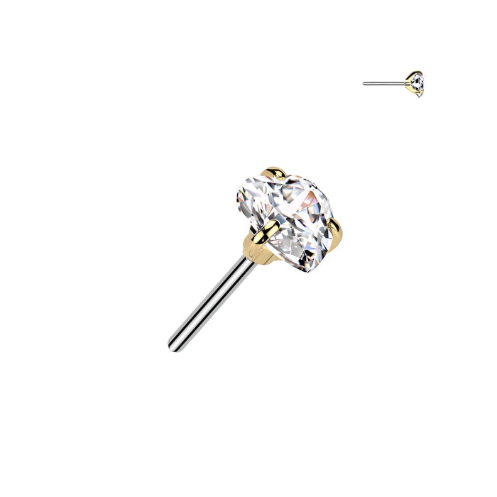 Gold CZ Heart Titanium Threadless Top