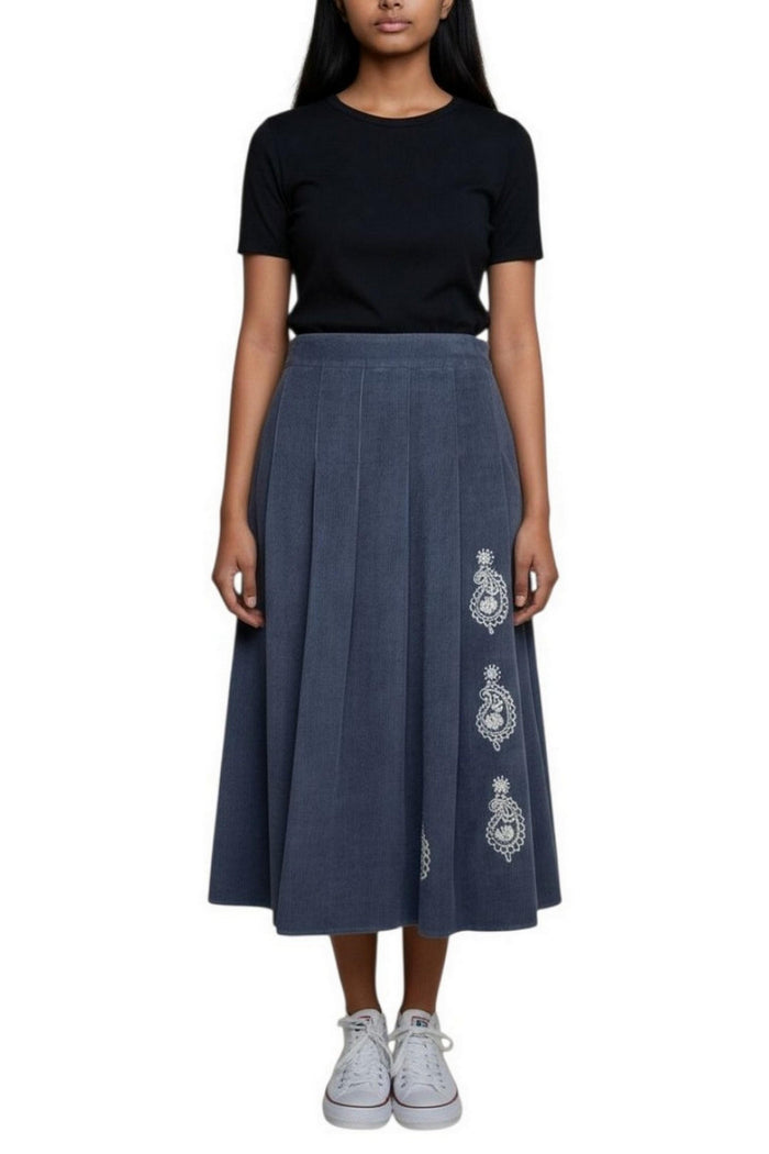 gonna donna lunga in velluto blu