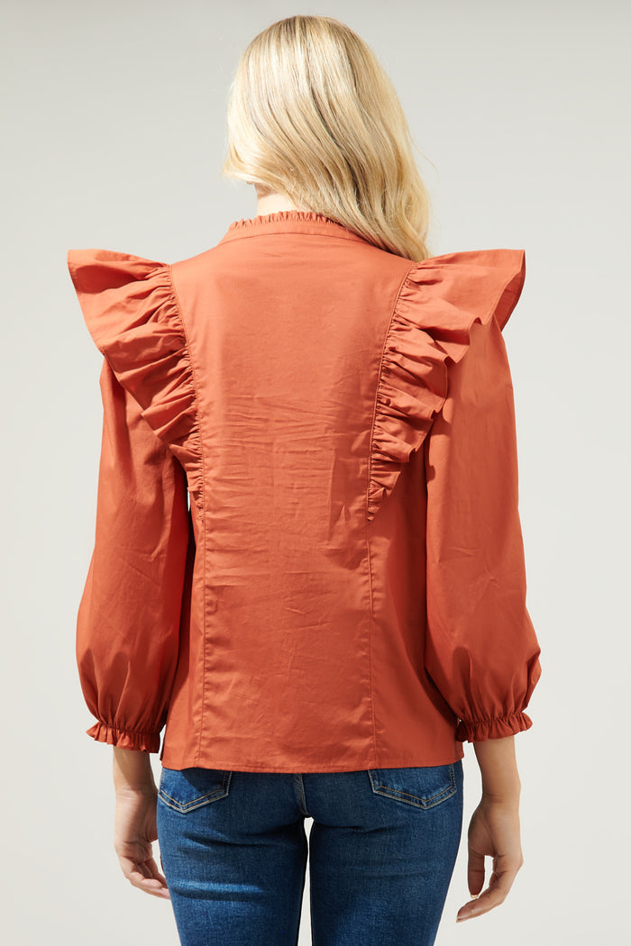 Grayson Ruffle Split Neck Top