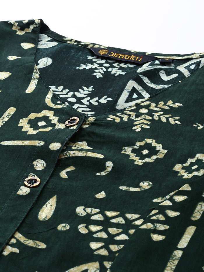 Green Ethnic Motifs Printed A-Line Kurta, Green Kurta, Kurtis, offer, a-line, a-line Kurta, printed kurta