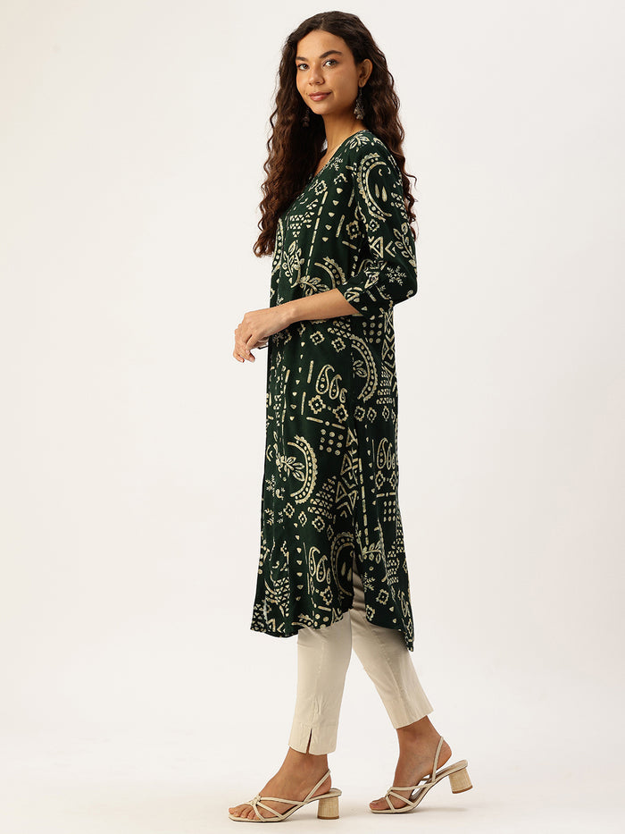 Green Ethnic Motifs Printed A-Line Kurta, Green Kurta, Kurtis, offer, a-line, a-line Kurta, printed kurta