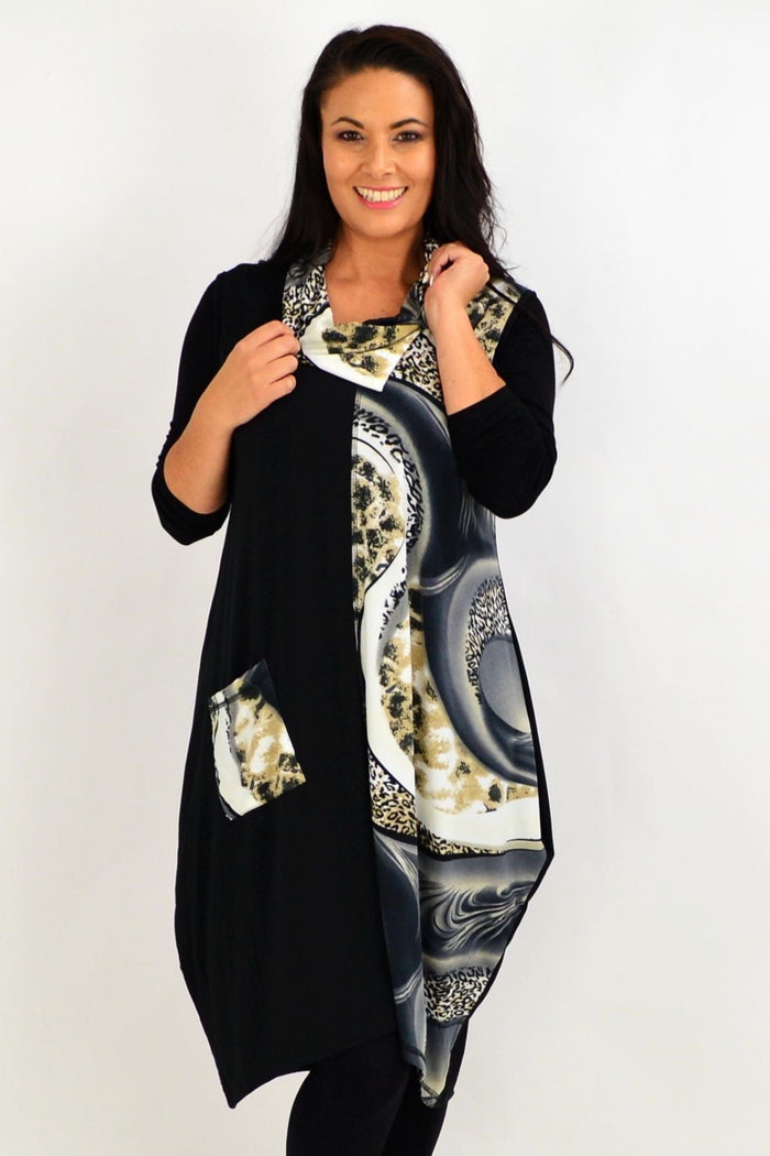 Grey leopard print sleeveless tunic dress by Whispers, featuring a relaxed fit and stylish animal print design.