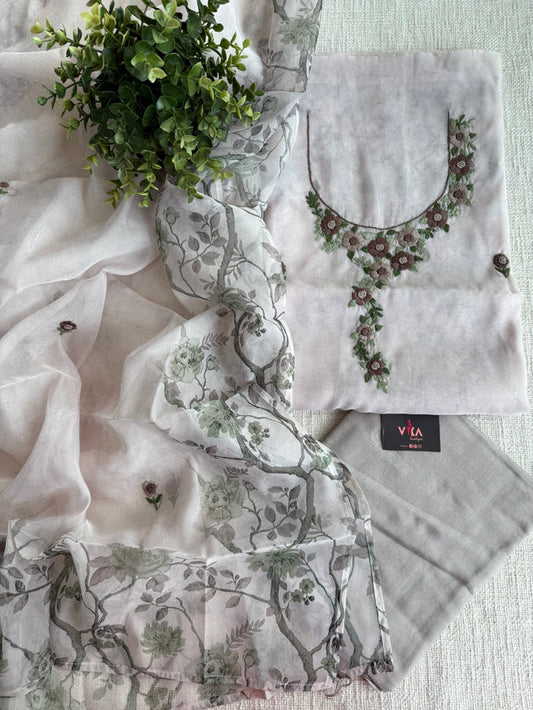 Hand emb organza salwar material