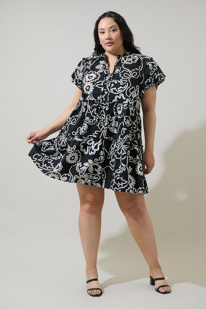 Haylie Floral Empire Tiered Mini Dress Curve