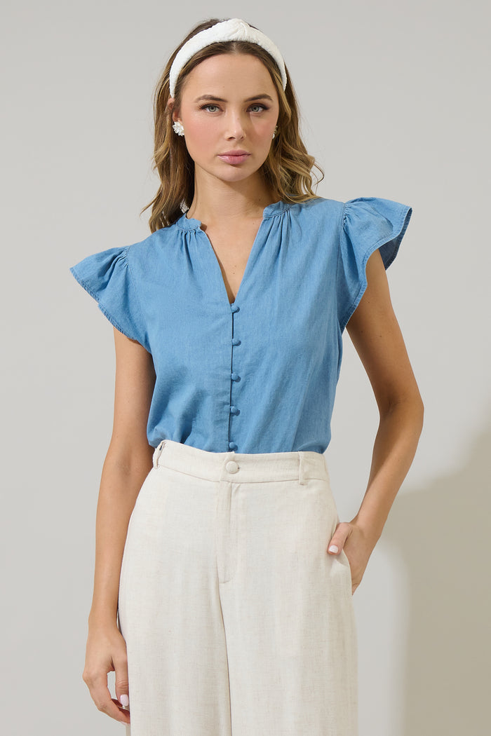 Haysville Chambray Split Neck Top