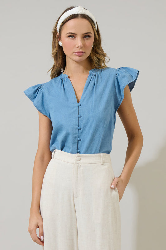 Haysville Chambray Split Neck Top