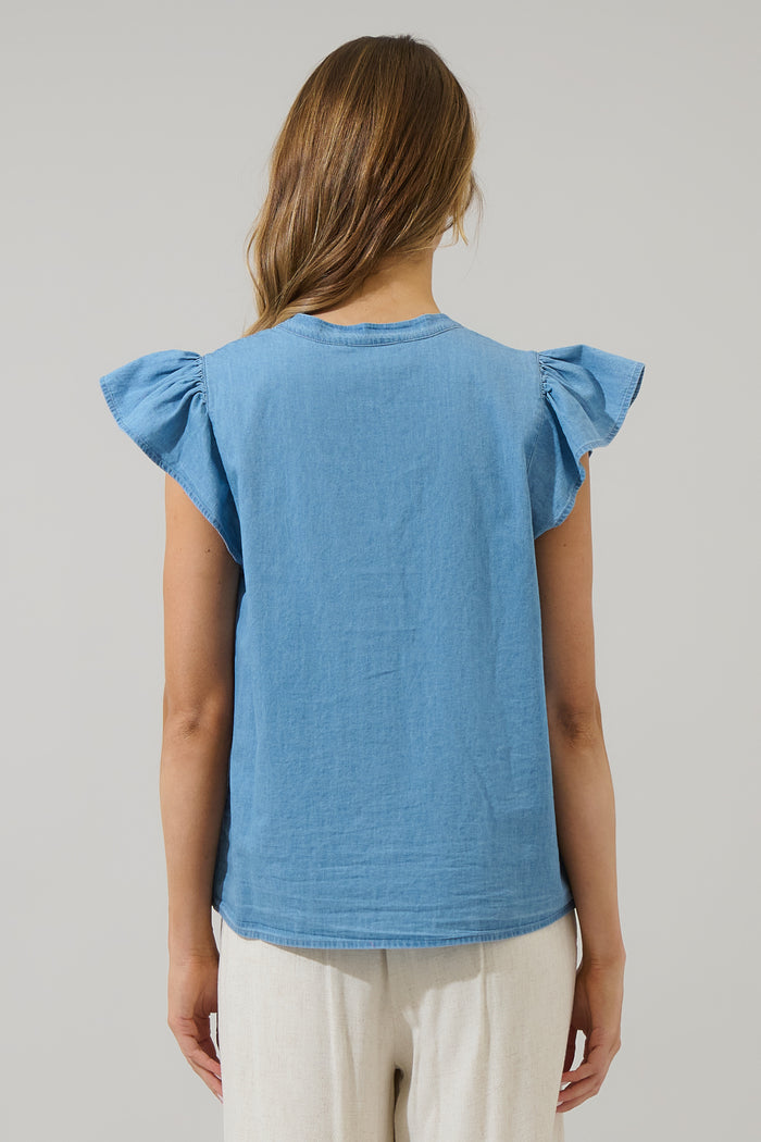 Haysville Chambray Split Neck Top