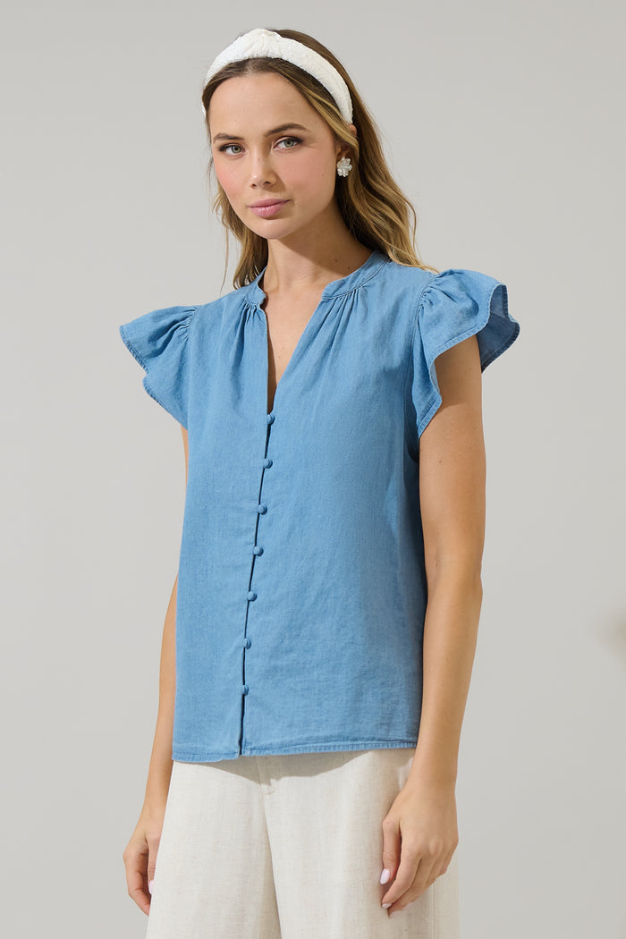 Haysville Chambray Split Neck Top