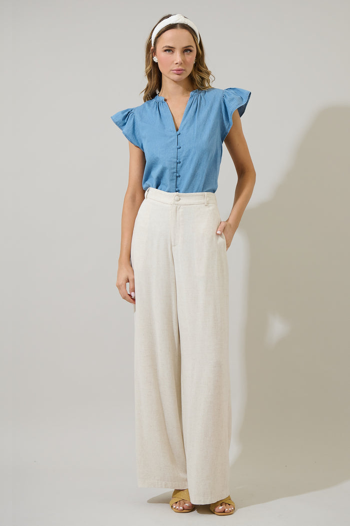 Haysville Chambray Split Neck Top