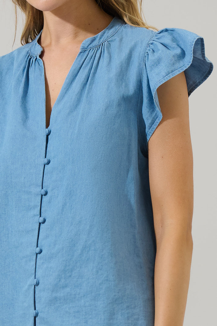 Haysville Chambray Split Neck Top