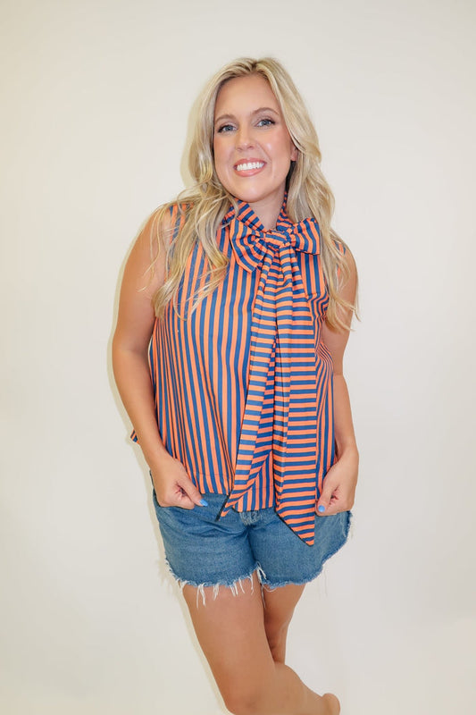 Headed Somewhere Striped Tie Neck Top - The Pink Tulip Clothing