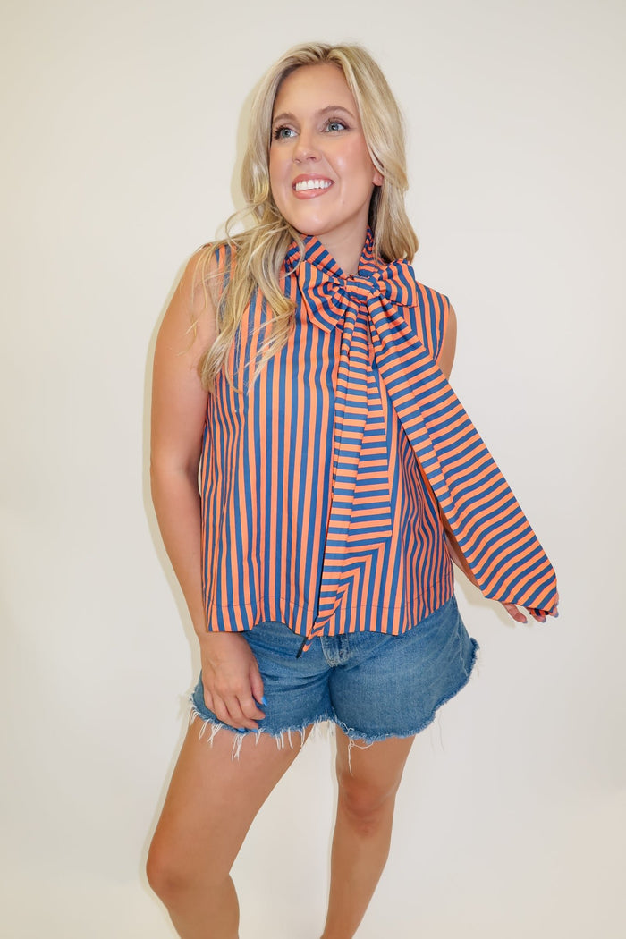 Headed Somewhere Striped Tie Neck Top - The Pink Tulip Clothing