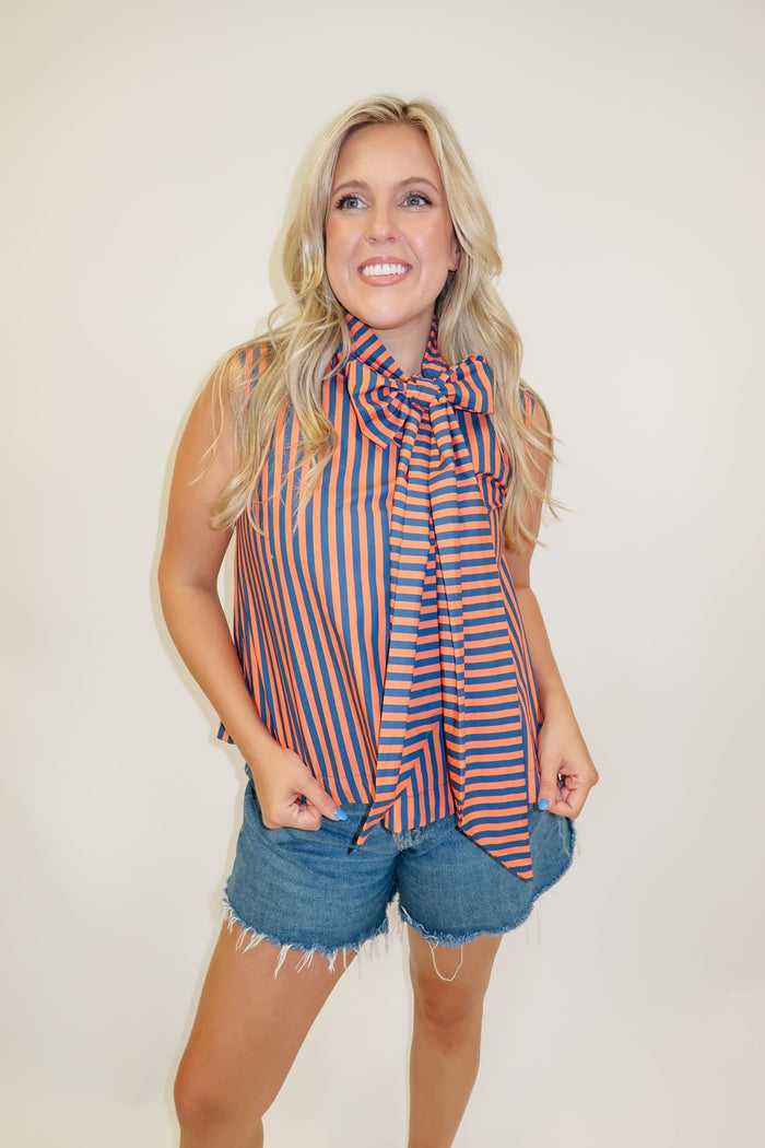 Headed Somewhere Striped Tie Neck Top - The Pink Tulip Clothing