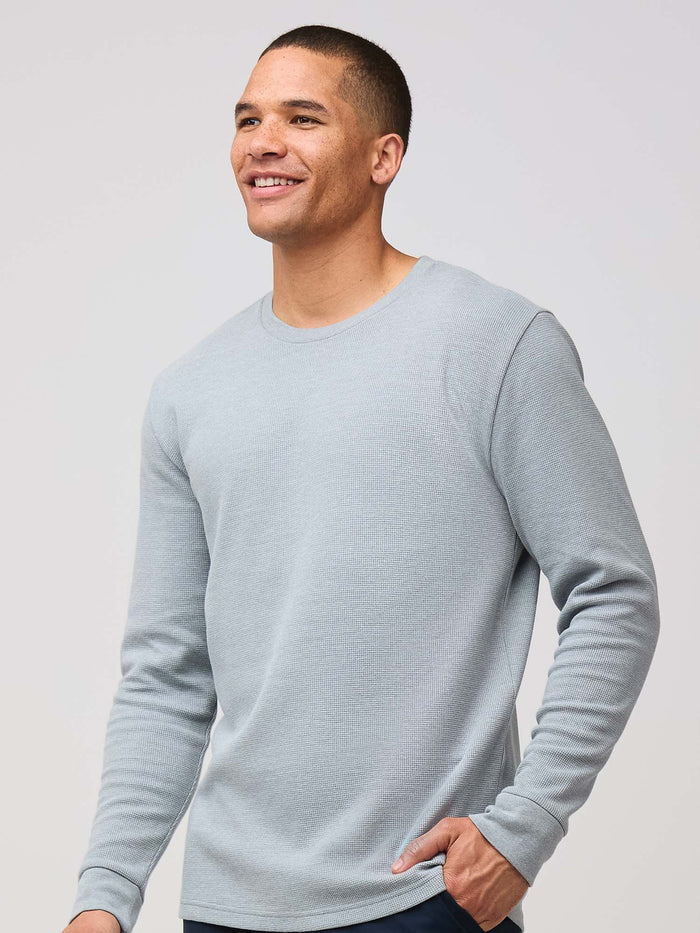 super soft waffle knit material # Thermal Long Sleeve Crew in Heather Grey | Fresh Clean Threads