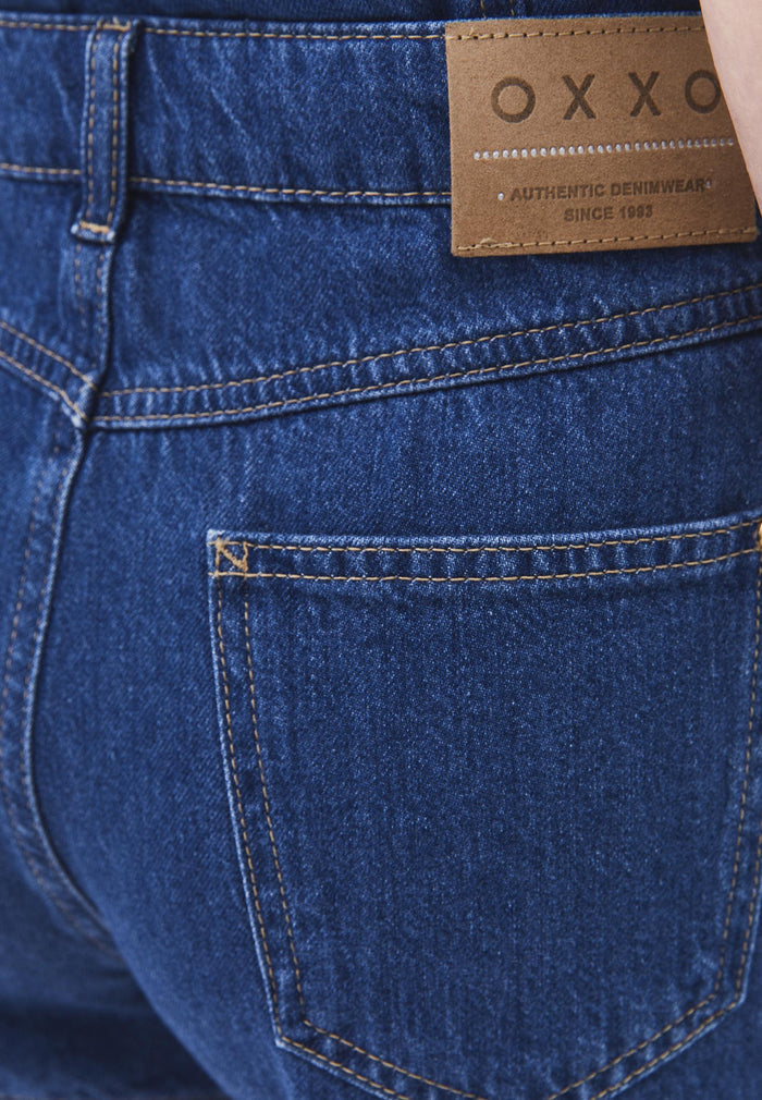 High Waist Five Pocket Shorts - MID BLUE DENIM